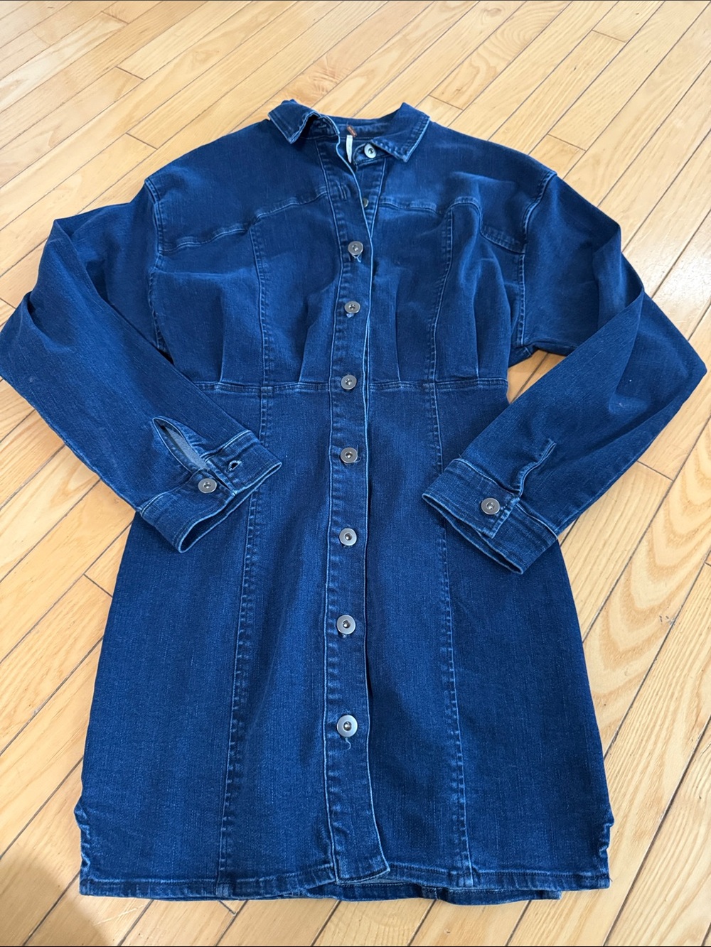 Free People Amber Long Sleeve Denim Mini Dress with Button Detail - Picture 2 of 4